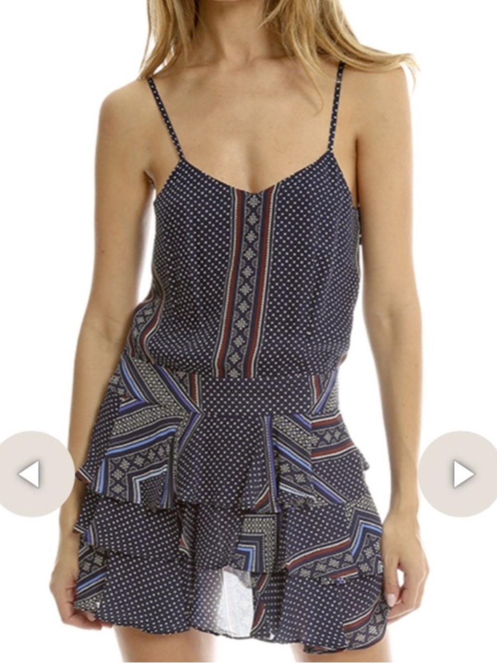 DEREK LAM 10 CROSBY NWT Blue Boho Printed Ruffle Hem Slip Dress Bandana Western